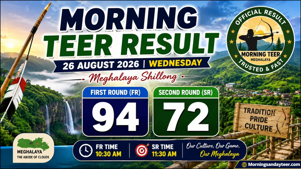 Shillong Morning Teer Result Today 26 August 2026 FR, SR, Result Time, Yesterday Result & Latest Chart